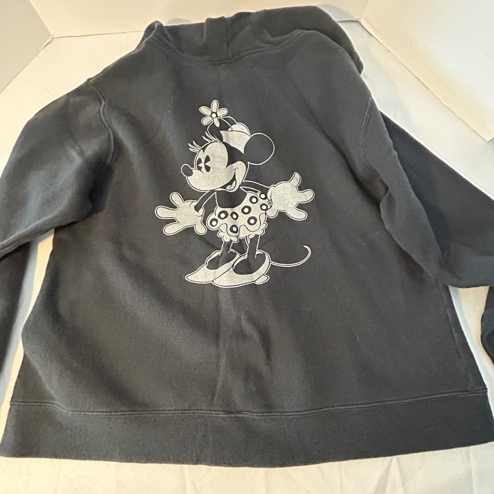 Disney Store Minnie Mouse Daisy Flower Zip Up Hoodie Sweatshirt Black - Picture 6 of 7